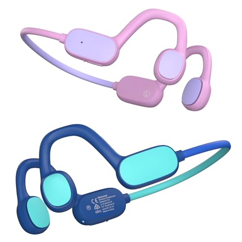 Mehomeli Kids Headphones, Bluetooth 5.2 Air Conduction Open Ear Headphones, 85dB Volume Limiting, Blue Pink - color: Blue Pink