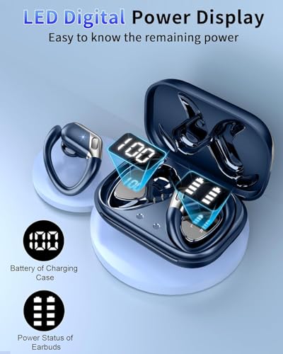 Wireless Earbuds, Bluetooth 5.4 Headphones Sport, 50H Deep Bass Sound Over Ear Buds with 4 ENC Noise Cancelling Mic, Dual LED Display, IP7 Waterproof Earphones with Earhook for Workout - color: Deep Blue1