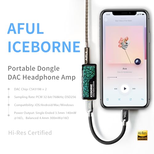 HiFiGo AFUL ICEBORNE Portable DAC Amp with 4.4mm Balanced Output, Dual CS43198 USB C DAC for IEMs & Headphones, 1µV Noise Floor, 300mW Hi-Res Audio Dongle for PC/Mac/iPhone/Android/Switch/PS5