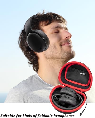 RAIACE Hard Storage Case Compatible with Skullcandy Crusher Over-Ear Headphones, for TOZO HT3 Headphones and More Foldable Headset, Travel Carrying Bag. (Case Only)-Black(Red Zipper) - color: Black(Red Zipper)