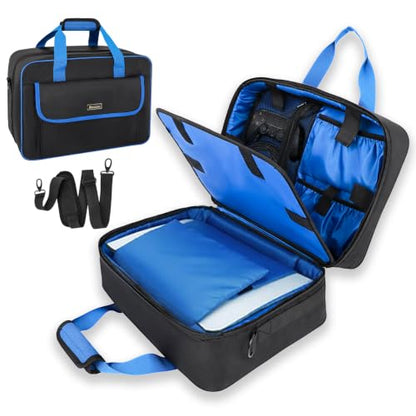 Carrying Case Compatible with PS5, PS5 Slim& Pro, Padded Travel Case | Storage for 2 Controllers, Headset & Cables, Padded Interior, Water-Resistant Exterior, Hold-Down Strap, Bag Only