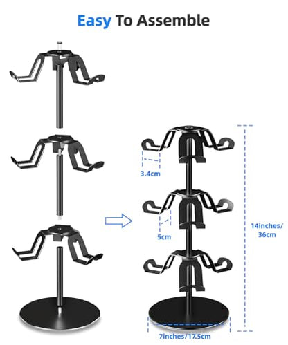 Aluminum Alloy Controller Holder 3 Layers,360 Degree Rotation Tier,Gaming Controller Stand for Xbox PS5 PS4 Switch,Headphone Stand,Headset Holder & Desk Mounts for 9 Packs Controller - color: BLACK-3 LAYERS