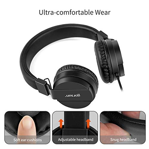 Kids Headphones, Lightweight Stereo Wired Toddler Headphones，Adjustable Headband Children's Headset for Smartphones Computer Pad Earphones(Black) - color: Black