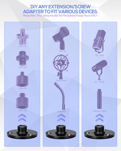 KB48 Podium Microphone Flange Mount with Pad, 5/8-27 Male, 3/8-16 Female | Gooseneck Boom Arms Mic Stand Base for Lecterns, Desks, Table, 2 in Metal Plate with 3 Screws Included - color: FLANGE MOUNT (1PCS)