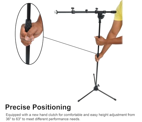 Rockville RVMIC5 V2 Pro Audio Tripod Microphone Stand, Telescopic Boom, Tablet/Phone Holder, Adjustable, Steel, Perfect for Studio & Live Performances - style: Mic + Phone/Tablet Stand