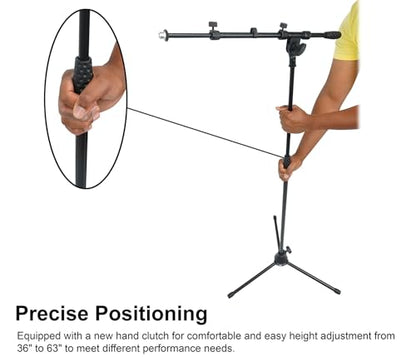 Rockville RVMIC5 V2 Pro Audio Tripod Microphone Stand, Telescopic Boom, Tablet/Phone Holder, Adjustable, Steel, Perfect for Studio & Live Performances - style: Mic + Phone/Tablet Stand