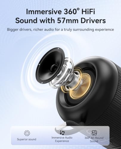 ORICO Portable Bluetooth Speaker, 27H Playtime, IPX5, Wireless, Small | Bluetooth 6.0, TWS Pairing, HiFi Sound, Beach Essentials for Home, Outdoor, Camping and Travel, Black - BG01