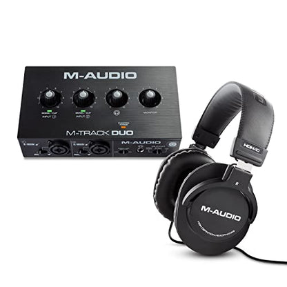 M-Audio M-Track Duo – USB Audio Interface for Recording, Streaming and Podcasting with Dual XLR & HDH40 – Over Ear Studio Headphones with Closed Back Design