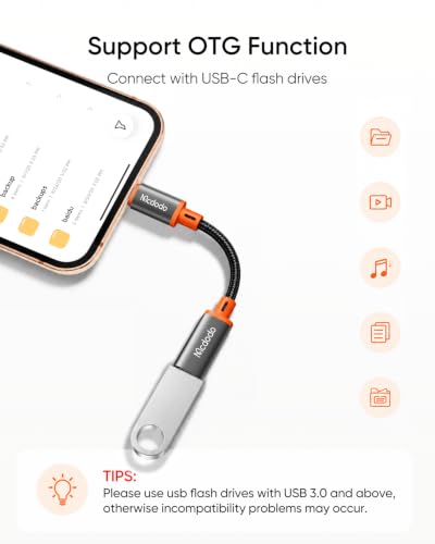 mcdodo 4 in 1 USB-C to Lightning OTG Adapter with Charging/Audio/OTG Function Type-C Female to Lightning Male Cable Adapter Fit for iPhone/iPad/AirPods/MacBook