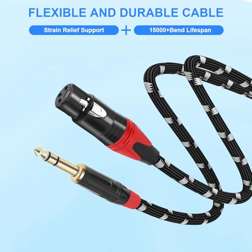 XLR Female to 1/4 (6.35mm) TRS Mono Jack Microphone Cable, 6.6 FT, 2 Pack, Black and White Grid Protective Layer, Balanced 3 Pin XLR to Quarter inch TRS Plug Mic Cord, Pure Copper and Plated Pin - size: 6.6 FT 2 Pack, style: B/W 6.35 to XLR Female