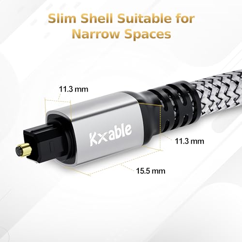 Kxable Optical Audio Cable 6.6FT /2M, Digital Audio Cable, Toslink Fiber Optic Cord, [Nylon Braided, Slim Aluminum Shell, Gold Plated Connector], for Home Theater, Sound Bar, PS4, Xbox, TV and More - size: 6.6FT, style: Nylon Braided Jacket