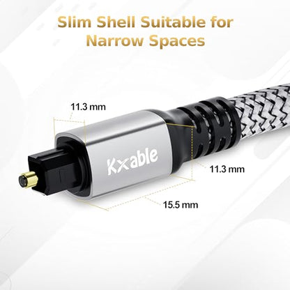 Kxable Optical Audio Cable 6.6FT /2M, Digital Audio Cable, Toslink Fiber Optic Cord, [Nylon Braided, Slim Aluminum Shell, Gold Plated Connector], for Home Theater, Sound Bar, PS4, Xbox, TV and More - size: 6.6FT, style: Nylon Braided Jacket