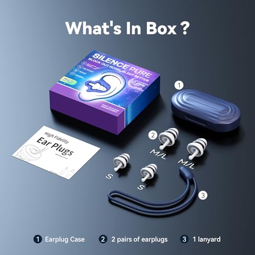 Ear Plugs for Sleeping, 35dB Reusable Soft Silicone Earplugs | Noise Cancelling Earbuds for Noise Reduction (35dB) Hearing Protection, 3D Oval Design for Side Sleepers, 2 Pairs (S + M/L)