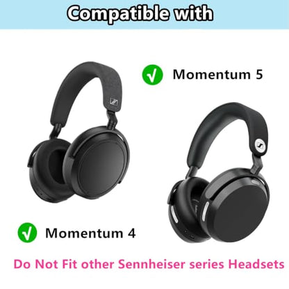 Replacement Ear Cushions for Sennheiser Momentum 4 & 5 Wireless Headphones | Cooling Gel Softer Ear Pads & High-Density Sound Isolation Protein Leather Foam Earpads -Black