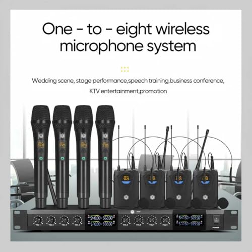 W IN-MIX UHF Wireless Microphones System with 4 Cordless Handheld and 4 Headset/Lavalier Lapel Mics, Bodypack Transmitter, Receiver, 165ft Range for Singing Karaoke Church Party - style: 4 bodypack and 4 handheld