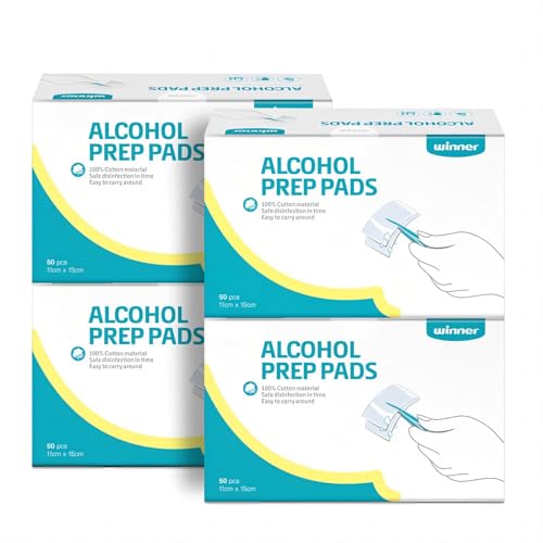 Winner Alcohol Prep Pads, 6 x 4 in, 70% Isopropyl Alcohol, 200 Count | 70% Isopropyl Alcohol, 4-Ply, Individually Wrapped, 6 x 4 in, First Aid, Home Use, Laboratory Use