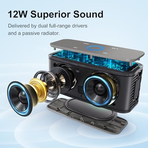 DOSS SoundBox Touch Wireless Bluetooth Speaker-12W HD Sound with Rich Bass | Portable & Small Design, IPX5 Waterproof, 20H Playtime, Handsfree, House, Office Desktop, Bedroom, Indoor Use, Gray - color: Gray