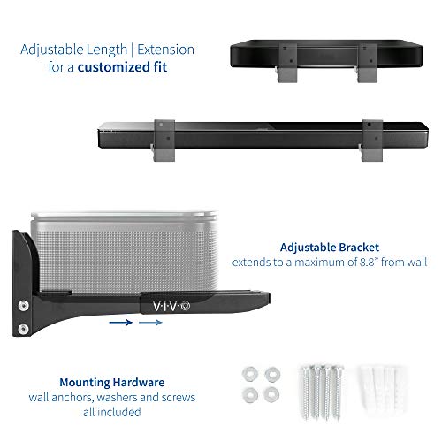 VIVO Steel Universal Dual Soundbar Wall Mount L Brackets, Adjustable Extending Speaker Arm Holders, Black, Mount-SPSB4