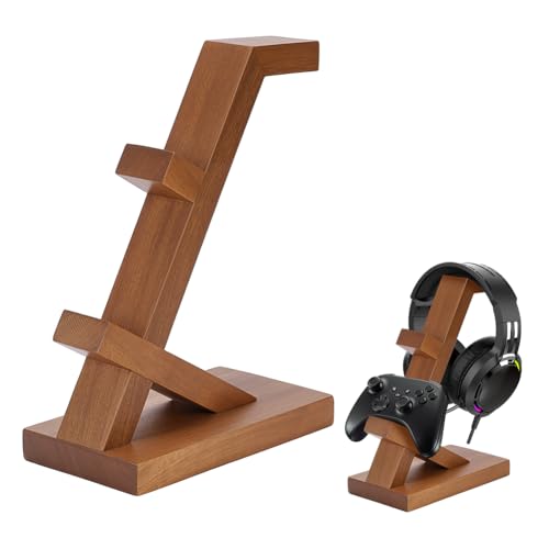 Wooden Game Controller and Headphone Hanger Holder–Universal Gaming Desk Compatible with Xbox PS5 PS4 Switch, Headset Stand with Storage Rack Gifts for Gamers Teens Boys Men Boyfriend