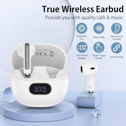 Wireless Earbuds Bluetooth Headphones in Ear Buds with Stereo Deep Bass | 60H Bluetooth Ear Buds with 4 ENC Noise Cancelling Mics, IP7 Waterproofing Earphones Hands-Free Calls Dual LED Display
