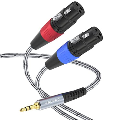 JOLGOO Dual XLR Female to 3.5 mm TRS Stereo Microphone Cable, 2 XLR Female to 1/8 inch TRS Stereo Y Splitter Patch Cable, 3.3 Feet - size: 3.3 Feet, style: Dual XLR Female to 3.5 mm