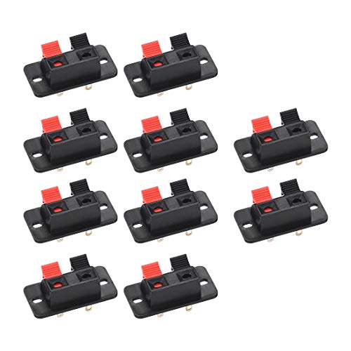 uxcell 2 Way Spring Speaker Terminal Terminals Strip Block WP2-204 10Pcs | Clip Push Release Connector Cable