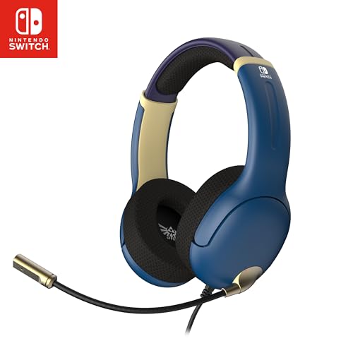 PDP Airlite Wired Gaming Headset for Nintendo Switch 2, Switch Lite, OLED | Flexible Noise-Cancelling Mic, Lightweight Design, Soft Ear Cushions, On-Ear Volume Controls, Zelda Hyrule Blue Edition - color: Blue and Gold