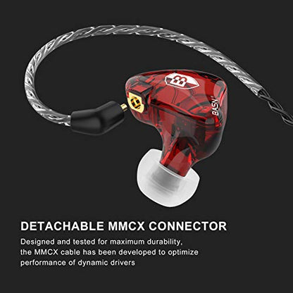 BASN Bsinger PRO in-Ear Monitors Hybrid Dynamic Dual Drivers Two Detachable MMCX Cables Musicians in-Ear Earbuds Headphones (Red) - color: Red
