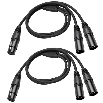 2 Pack XLR Splitter Cable,1 Female to 2 Male,5 FT Stereo Mic to L&R Audio Y-Splitter Cable - color: 5FT-2PACK, size: XLR 1 Female to 2 Male