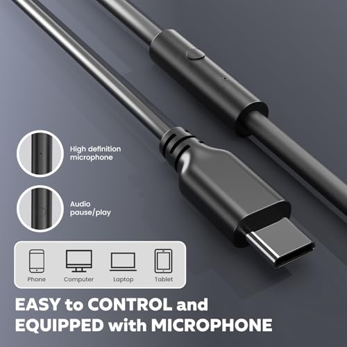 Upgraded USB C Wired Headphones, Over-Ear Type C Headphones with Microphone | HD Stereo Sound, Volume Control, Foldable USB Type C Headphones for Adults/Teens//Tablets/Computer/iPhone/Travel(Black)