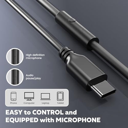 Upgraded USB C Wired Headphones, Over-Ear Type C Headphones with Microphone | HD Stereo Sound, Volume Control, Foldable USB Type C Headphones for Adults/Teens//Tablets/Computer/iPhone/Travel(Black)