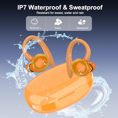 Wireless Earbuds, Bluetooth 5.4 Headphones Sport Over Ear Buds With ENC Mic - color: O-Orange
