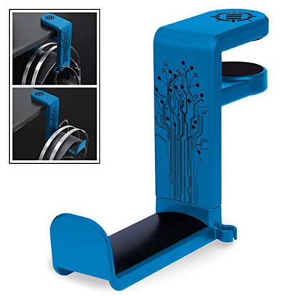 ENHANCE PC Gaming Headphone Holder - Desk Headphone Hanger Esports Headset Holder with Adjustable 360 Rotation, Under Desk Headphone Hook Clamp, Universal Fit, & Built in Cable Clip Organizer - Blue - color: blue