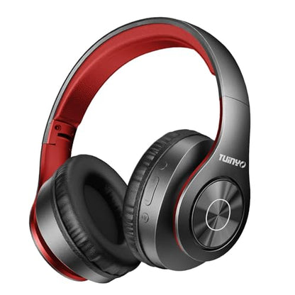 TUINYO Bluetooth Headphones, Over Ear Stereo Wireless Headset 40H Playtime with Deep Bass,Soft Memory-Protein Earmuffs,Built-in Mic Wired Mode PC/Cell Phones-Black red - color: Black/Red