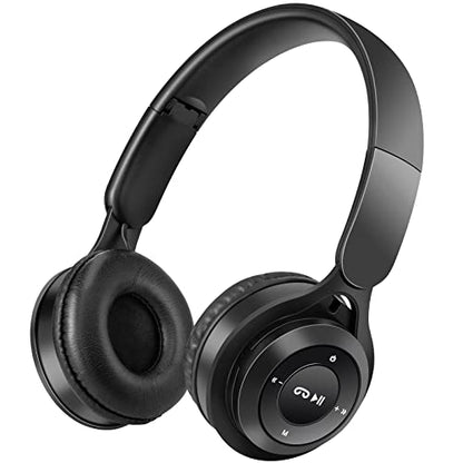 Kids Bluetooth Headphones, On Ear Wireless Headsets for Children with Built-in Microphone, Foldable Stereo Detachable Aux 3.5mm Cord, Kids Headphones for Boys Girls School iPad Tablet (Black)