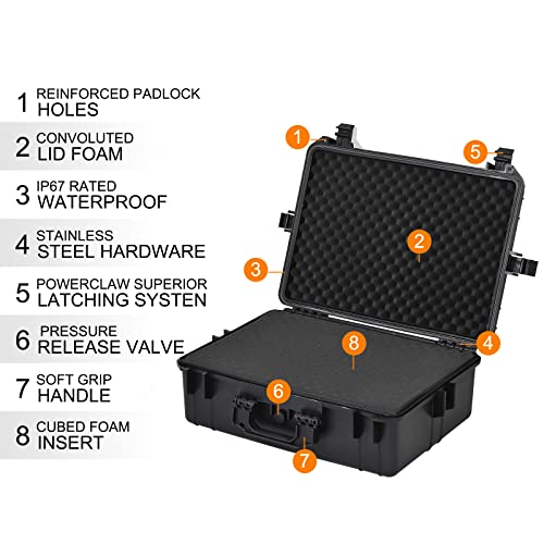 MEIJIA Portable Waterproof Protective Hard Case, Camera Case with Customizable Fit Foam Inserted,Fit Use of Drones,Camera,Equipments, Elegant Black (22.4"X16.73"X8.46") - size: 22.4"X16.73"X8.46"