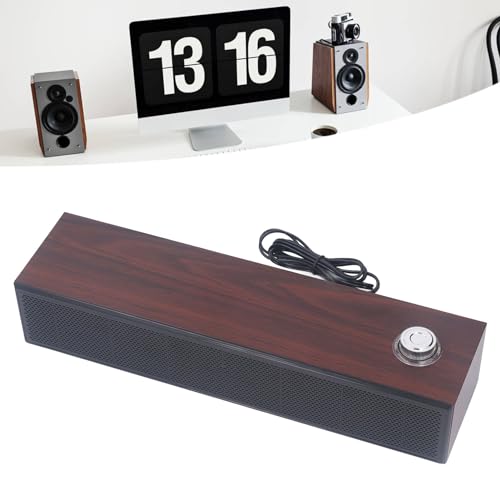 Diyeeni Wooden Computer Speaker, USB Powered PC Speakers, HiFi Stereo Sound Computer Sound Bar for Desktop Laptop, with Volume Knob, 3.5mm AUX Plug & Jack, 1.2m Cable
