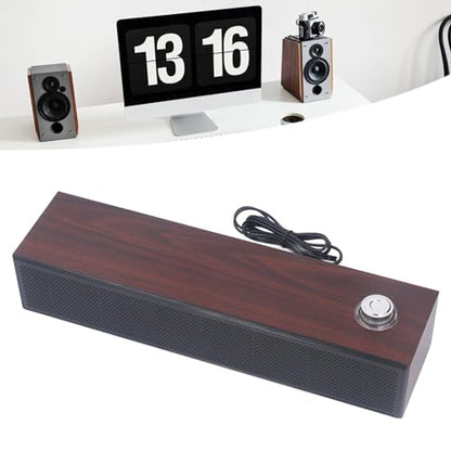 Diyeeni Wooden Computer Speaker, USB Powered PC Speakers, HiFi Stereo Sound Computer Sound Bar for Desktop Laptop, with Volume Knob, 3.5mm AUX Plug & Jack, 1.2m Cable