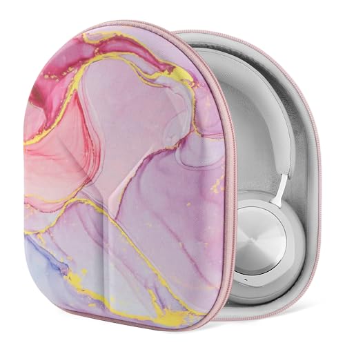 Geekria NOVA Headphones Case for Over-Ear Headphones, Replacement Hard Shell Travel Carrying Bag with Cable Storage Compatible with B&O Beoplay HX, Bose QC Ultra II and More (Pink Marble)