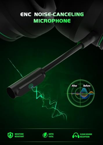 Wireless Gaming Headset for Xbox Series X|S, Xbox One, PS5, PS4, Blackgreen | Bluetooth 5.3, 3D Surround Sound, Rotatable Earmuffs, Gaming Headphones with Noise Canceling Microphones - color: Blackgreen