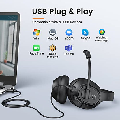 EKSA Headset with Microphone for Laptop, Wired Computer Headset with Volume & Mic Mute Controls, Lightweight PC Headphones for Office Call Center Skype (Over Ear USB Headset with AI ENC) - style: Over Ear USB Headset with AI ENC