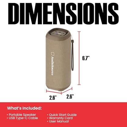 Audiosource Portable Bluetooth Speaker, 30W Loud Sound, Dual Passive Radiators for Deep Bass, Bluetooth 5.4, Auracast Multi-Speaker Pairing, IP67 Waterproof, 200ft Range, 12H Battery (Desert Tan) - color: Desert Tan