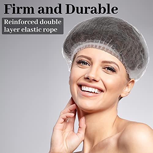 100 Pcs Disposable Nonwoven Bouffant Caps 21 Inch Hair Net Elastic Cap Hair Cover Hats for Beauty Salon Hospital Spa Catering Dust-free Workspace(White) - color: White