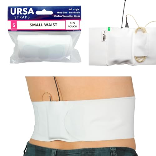 URSA Waist Strap - Ultra Slim, Breathable & Stretchy Microphone Transmitter Straps. Compatible with Most Transmitter/Receivers (White, Large Waist - Small Pouch) - color: White, size: Large Waist - Small Pouch
