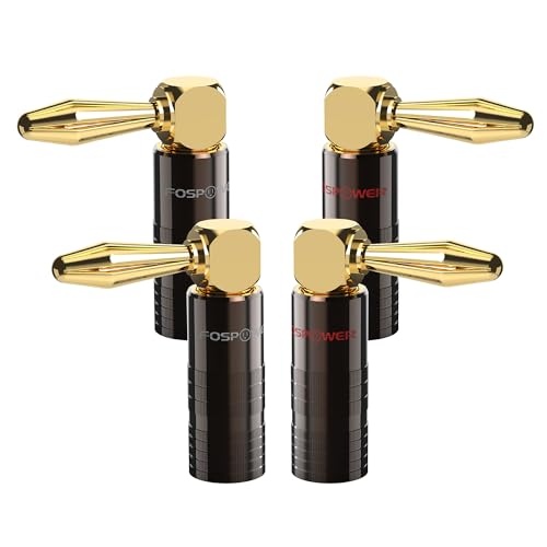 FosPower Right Angle Banana Plugs (2 Pairs / 4 pcs), Closed Screw 24K Gold Plated Banana Speaker Plug Connectors for Speaker Wire, Wall Plate, Home Theater, Audio/Video Receiver, and Sound Systems - size: 2 Pairs / 4 pcs