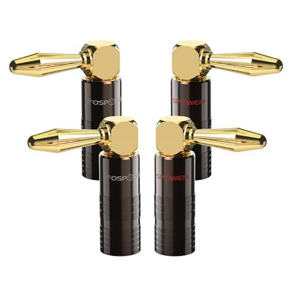 FosPower Right Angle Banana Plugs (2 Pairs / 4 pcs), Closed Screw 24K Gold Plated Banana Speaker Plug Connectors for Speaker Wire, Wall Plate, Home Theater, Audio/Video Receiver, and Sound Systems - size: 2 Pairs / 4 pcs
