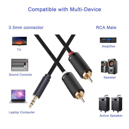 3.5mm Aux to RCA Cable 16 FT, 1 Pack, Black, 1/8 Aux Male to Dual RCA Male Stereo Y Splitter Cord, 24K Gold-Plated, Compatible with Television, PC, Smartphone, Dot, Tablet and Speaker - size: 16 FT, style: Black, 1 Pack
