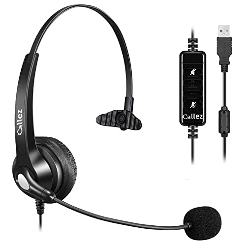 Callez Computer Headset with Noise Cancelling Mic & Mute Controls | Mono USB Headphones for Laptop PC Skype Zoom Webinar Business Call Center Home Office, Clear Chat, Super Lightweight (C500U3) - color: Gray