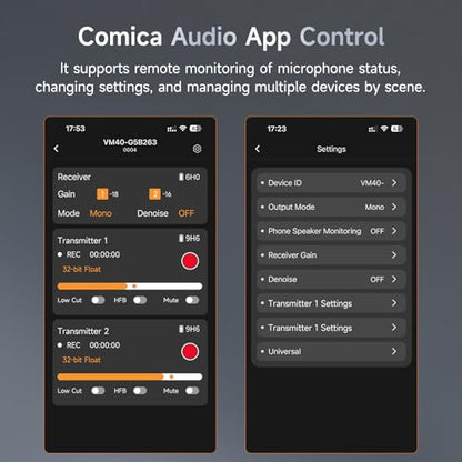 COMICA VM40 Dual-Channel Shotgun Microphone with 48kHz/32-bit Float Recording, Wireless Camera Microphone with 32G onboard Recording, External Directional Microphone Compatible with Canon, Nikon