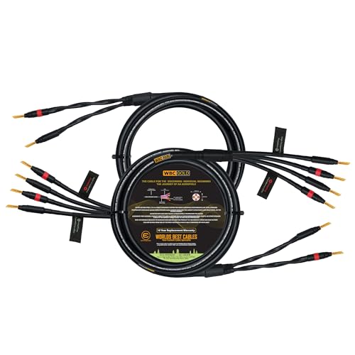 WORLDS BEST CABLES 3 Foot WBC-GOLD-LOCAP-SPKR-12 AWG - Low-Capacitance - Low-Inductance - High Purity OFC - Audiophile HiFi Bi-Wire Speaker Cable Pair with Eminence Gold Banana Plugs - size: 3 FT